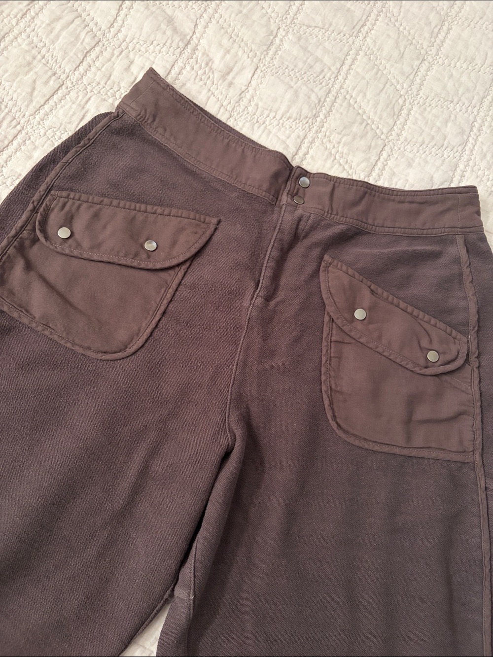 BiBi Brown Barrel Cargo Pants with Flap Pockets - Washed Terry Fabric- sz Large - Picture 4 of 14